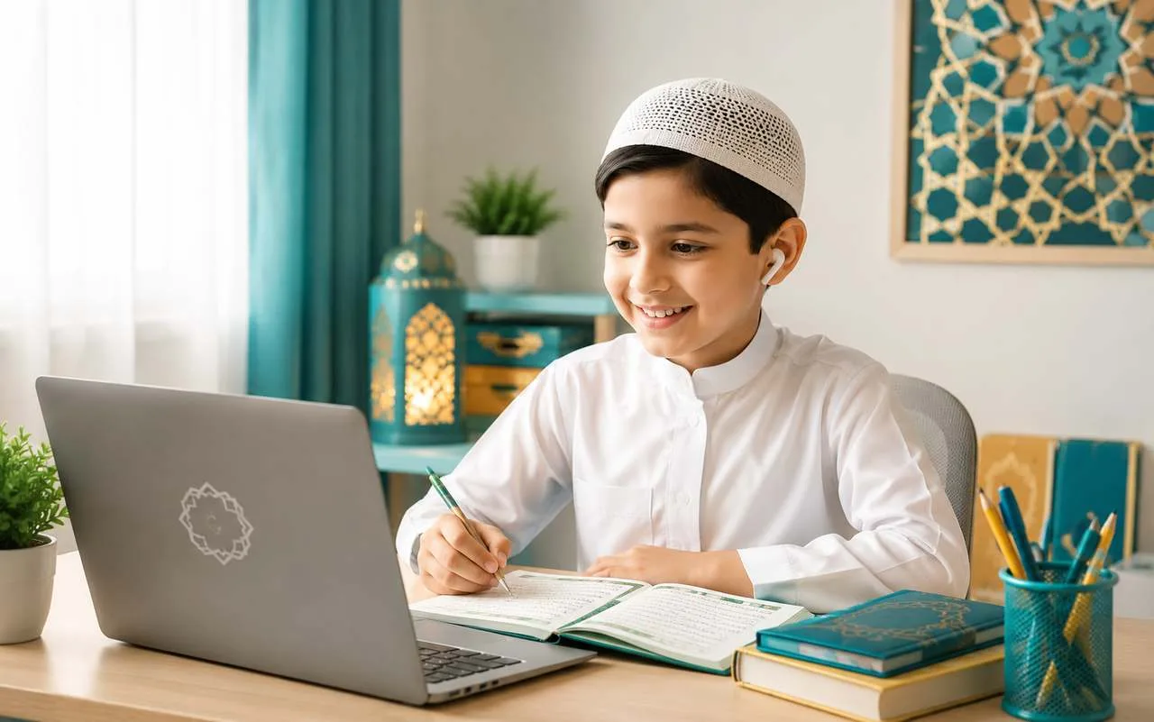 Muslim child learning Quran and Arabic online with Ghaith Academy