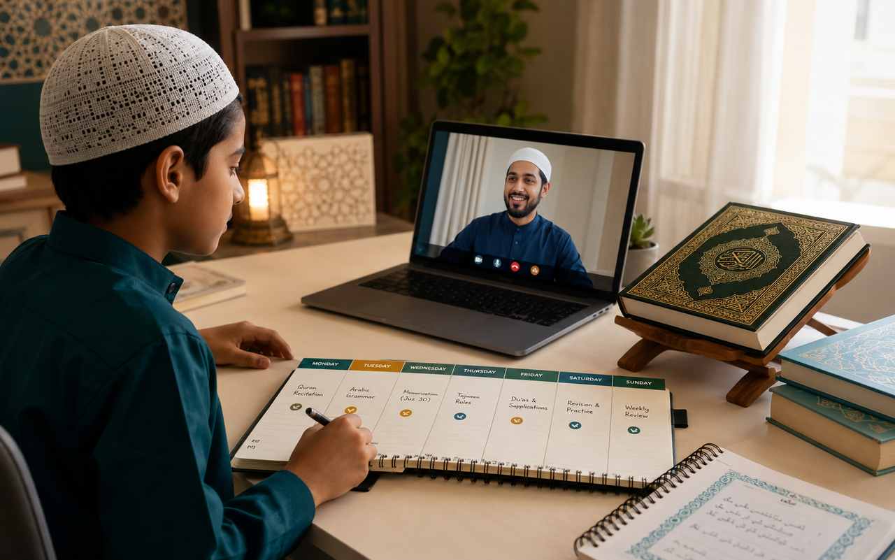 Realistic weekly rhythm for consistent online Islamic learning progress